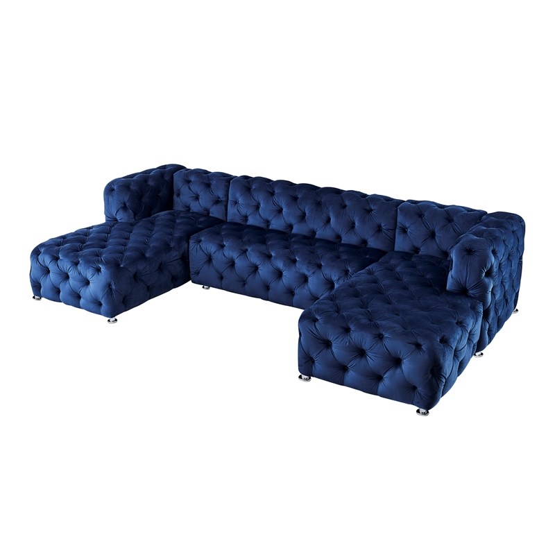 Donna U-Shaped Sectional in Blue Finished with Velvet Fabric