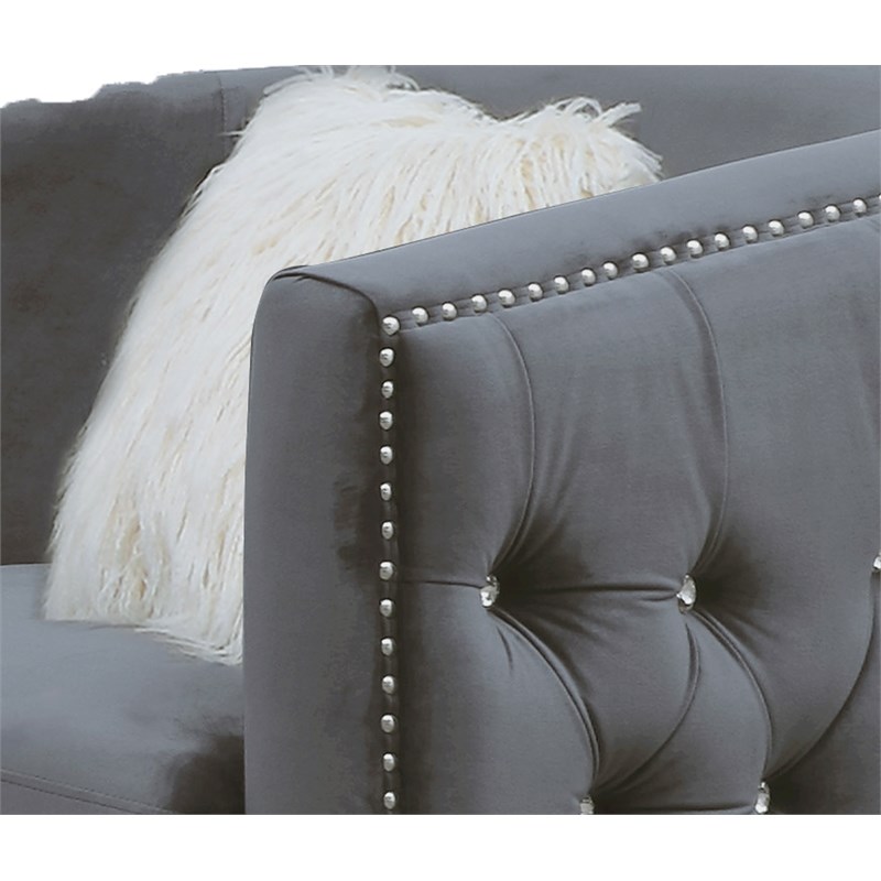 Afreen Button Tufted Chair Set Finished with Velvet Fabric Upholstery in Gray