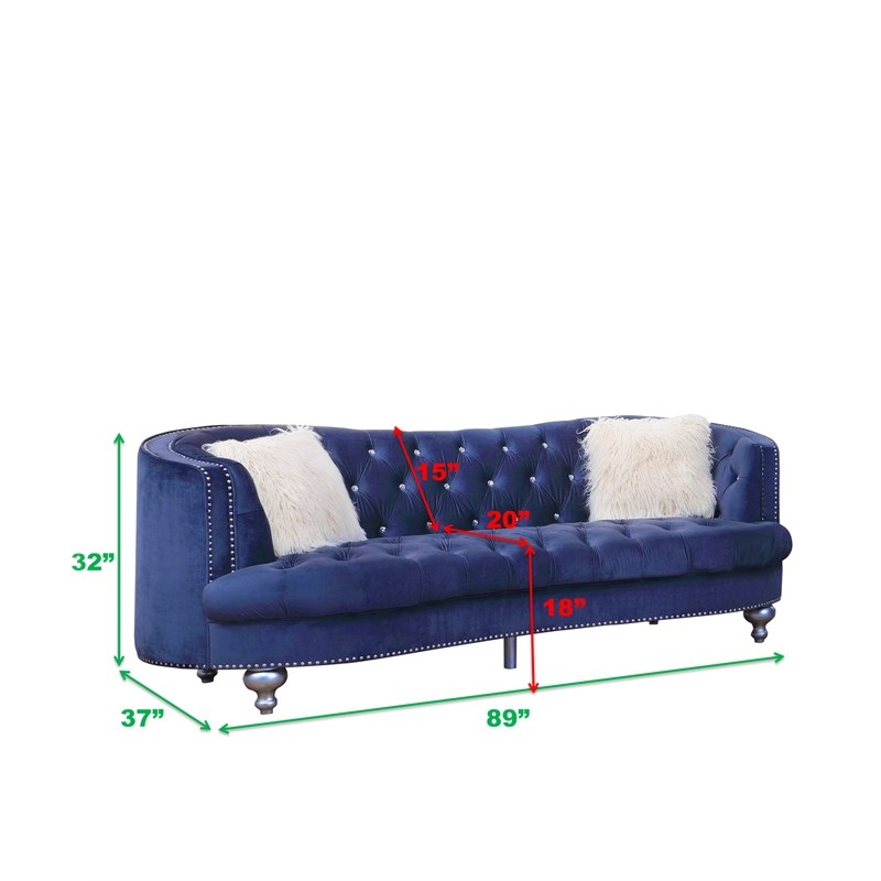 Afreen Button Tufted 2Pc Sofa Set Finished with Velvet Fabric Upholstery in Blue