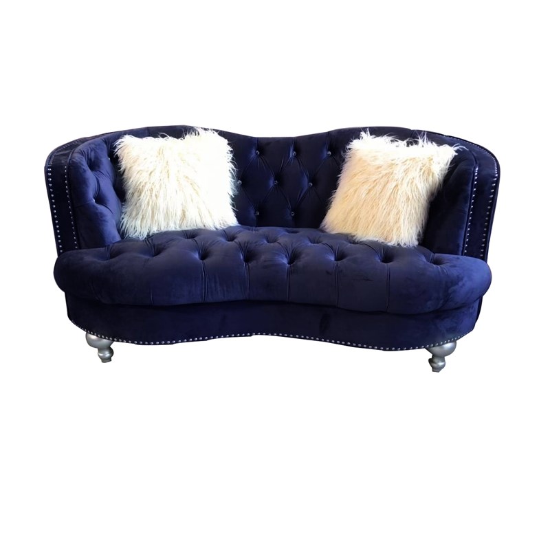 Afreen Button Tufted 3Pc Sofa Set Finished with Velvet Fabric Upholstery in Blue