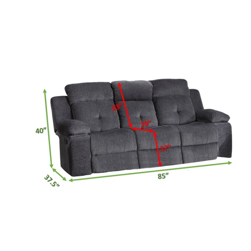 Phoenix Manual Recliner Sofa Made with Wood / Chenille Fabric in Gray