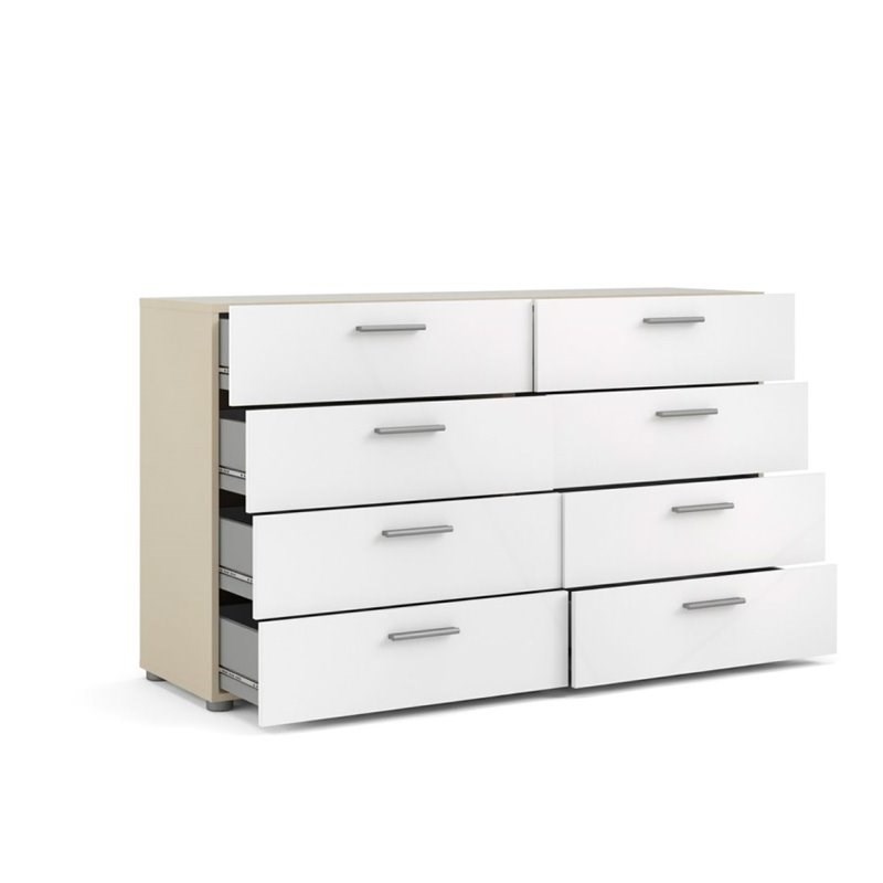 Levan Home Engineered Wood 8 Drawer Double Dresser in Oak/White High Gloss