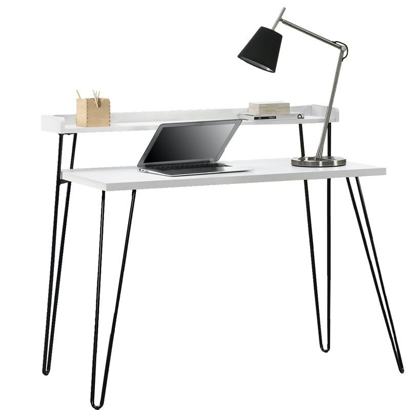 Levan Home Retro Slim Writing Desk with Riser in White Finish