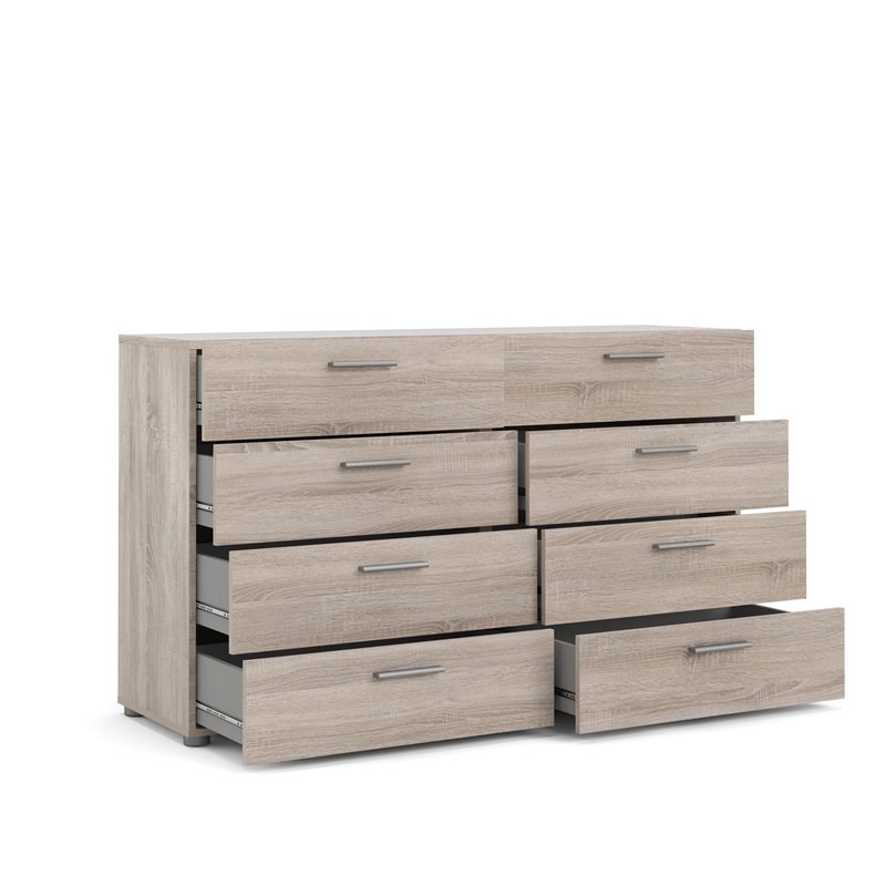 Levan Home Contemporary 8 Drawer Double Dresser with Metal Handles in Truffle