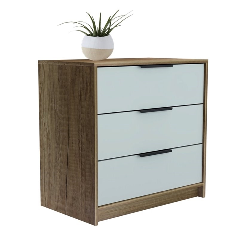 Levan Home 3 Drawer Bedroom Chest Dresser in White & Light Oak