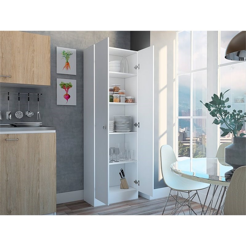 Levan Home Contemporary Tall Utility Storage Cabinet/ Pantry in White