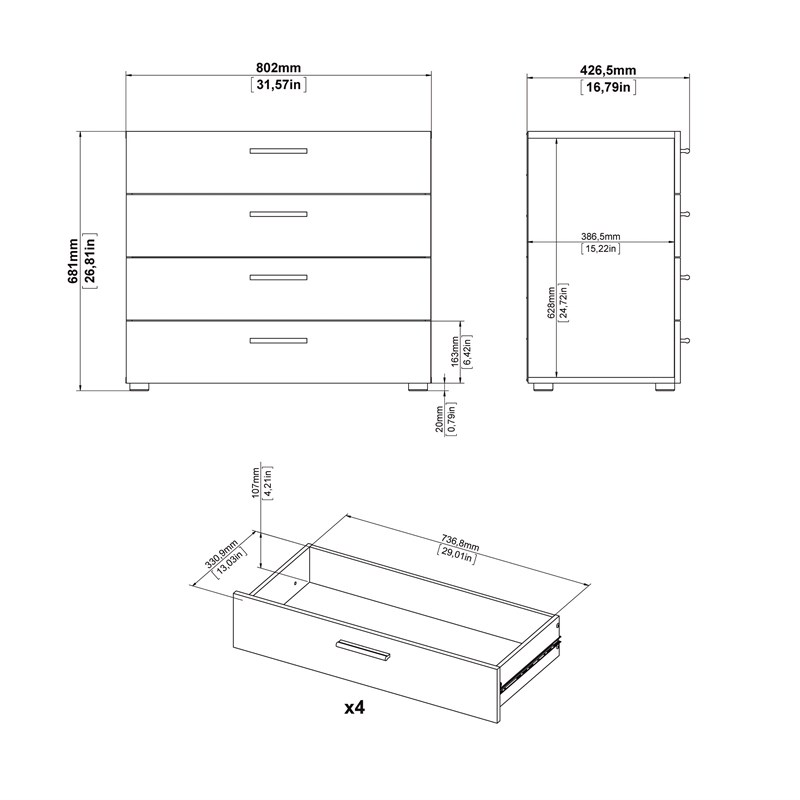 Levan Home Modern 4 Drawer Chest/Bedroom Dresser in Truffle