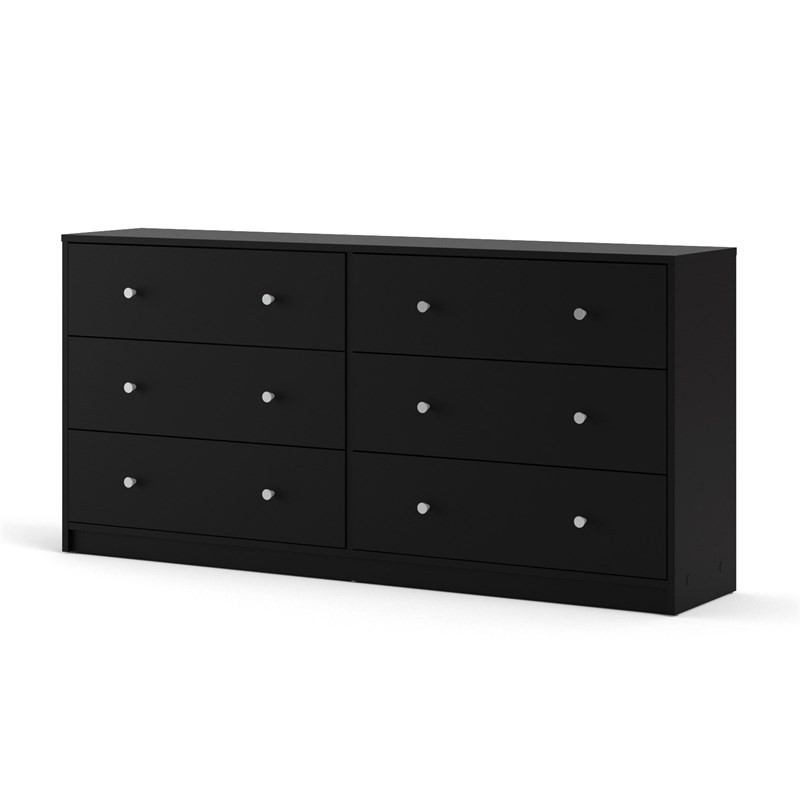 Levan Home Contemporary Wide 6 Drawer Double Bedroom Dresser in Black