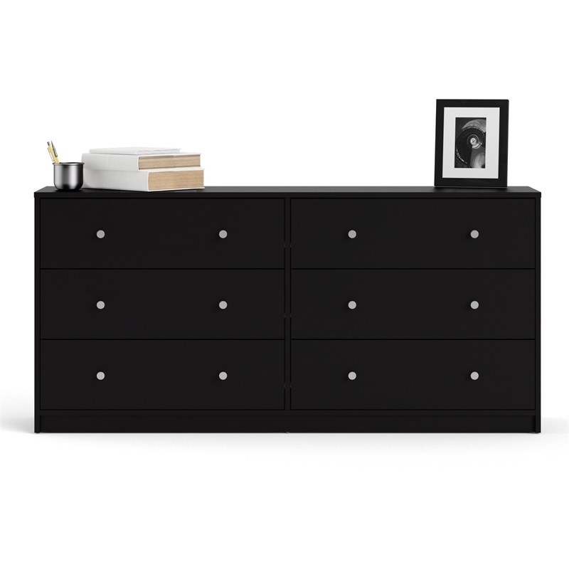 Levan Home Contemporary Wide 6 Drawer Double Bedroom Dresser in Black