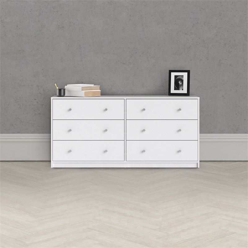 Levan Home Contemporary Wide 6 Drawer Double Bedroom Dresser in White