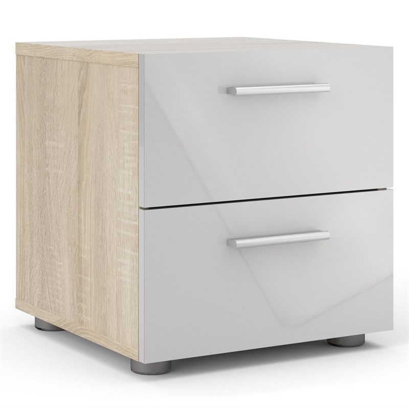 Levan Home Contemporary 2 Drawer Nightstand in Oak & White Gloss