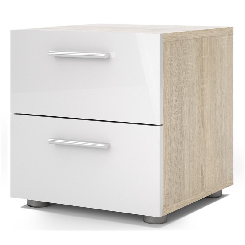 Levan Home Contemporary 2 Drawer Nightstand in Oak & White Gloss