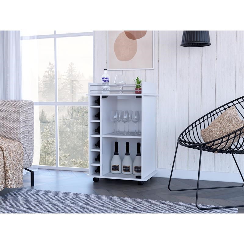 Levan Home Bar Cart with Glass Door Cabinet and Two Shelves in White