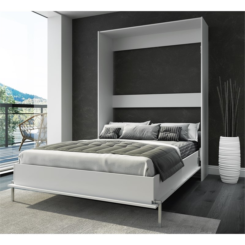 stellar home urban wall bed queen size in wood white - s235-11