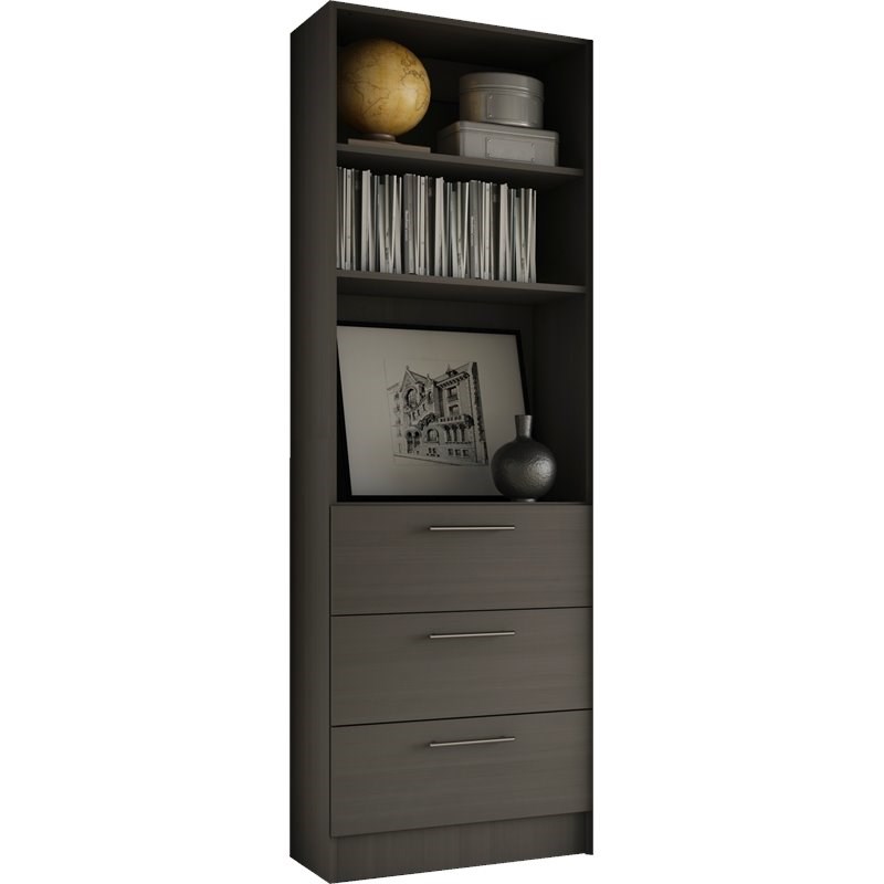 Stellar Home Wood Bookcase with Storage Drawers in Charcoal