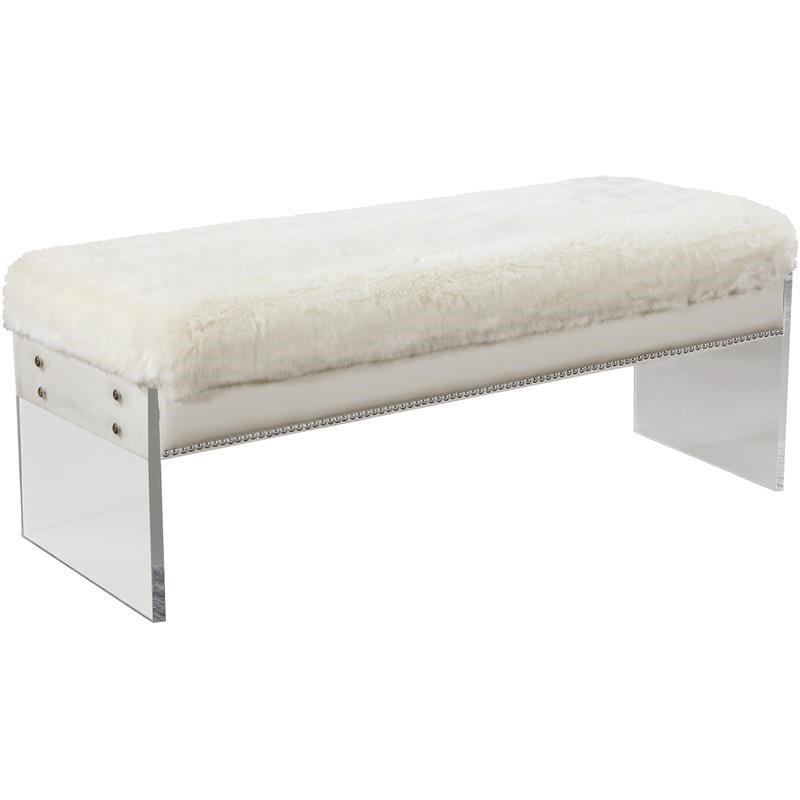 Meridian Furniture Jenny Contemporary Faux Fur Bench in White