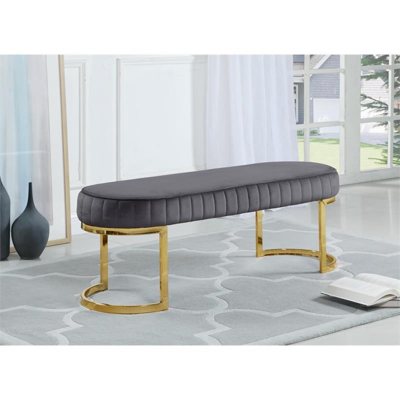 Meridian Furniture Lemar Contemporary Velvet Bench in Gray