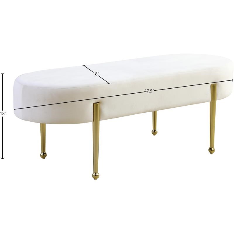Meridian Furniture Gia Contemporary Velvet Bench in Cream
