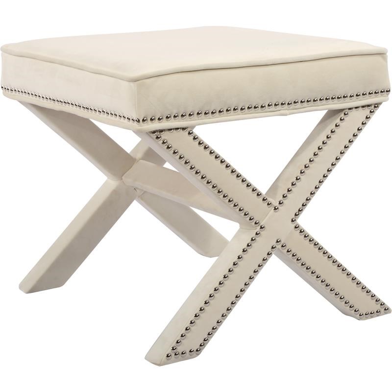 Meridian Furniture Nixon Contemporary Velvet Ottoman/Bench in Cream