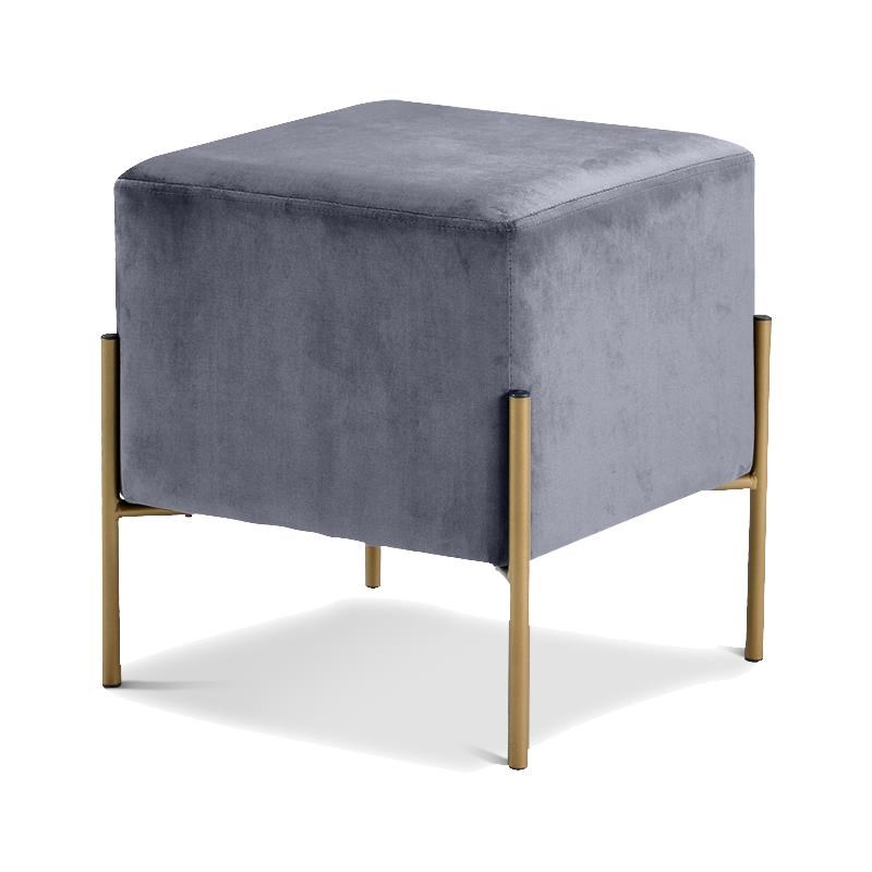 Meridian Furniture Isla Contemporary Velvet Ottoman/Stool in Gray