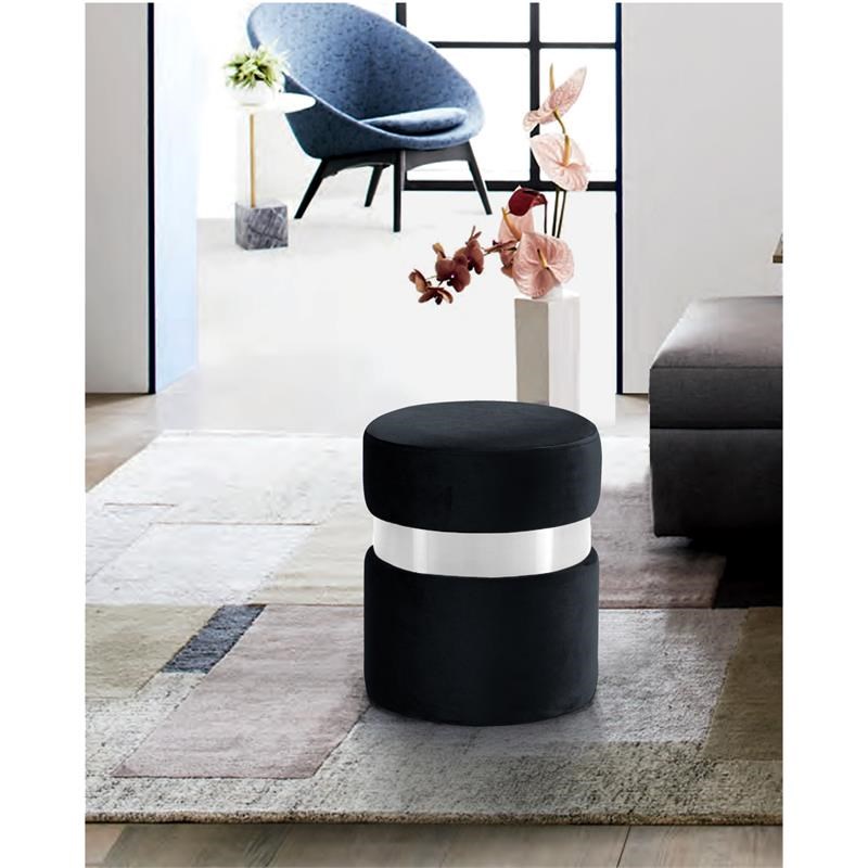 Meridian Furniture Hailey Contemporary Velvet Ottoman/Stool in Black