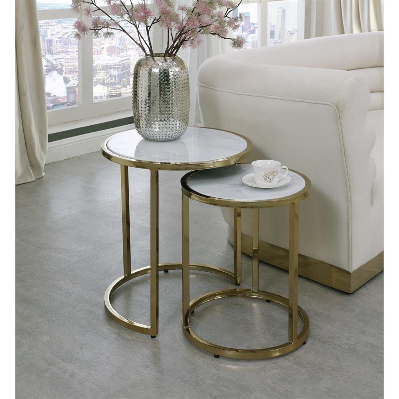 Meridian Furniture Massimo Contemporary Marble End Table in Gold