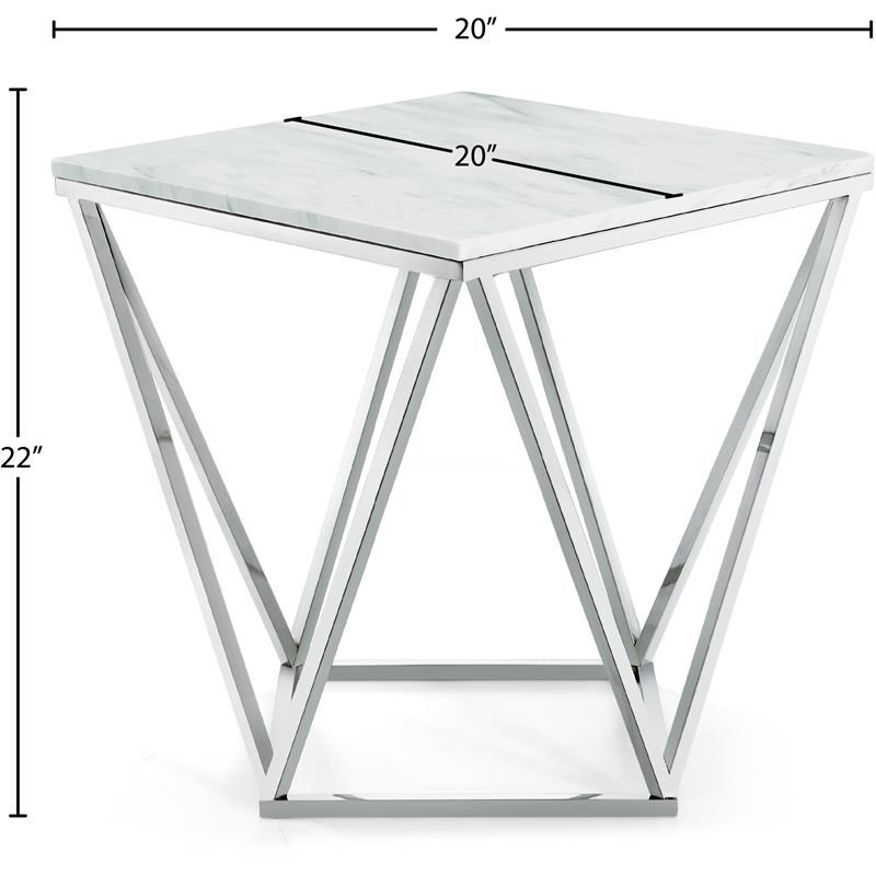 Meridian Furniture Skyler Stone With Marble Veneer End Table in Chrome