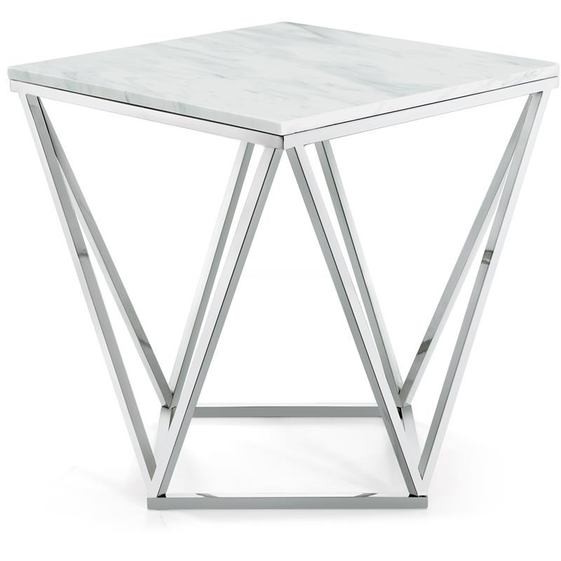 Meridian Furniture Skyler Stone With Marble Veneer End Table in Chrome