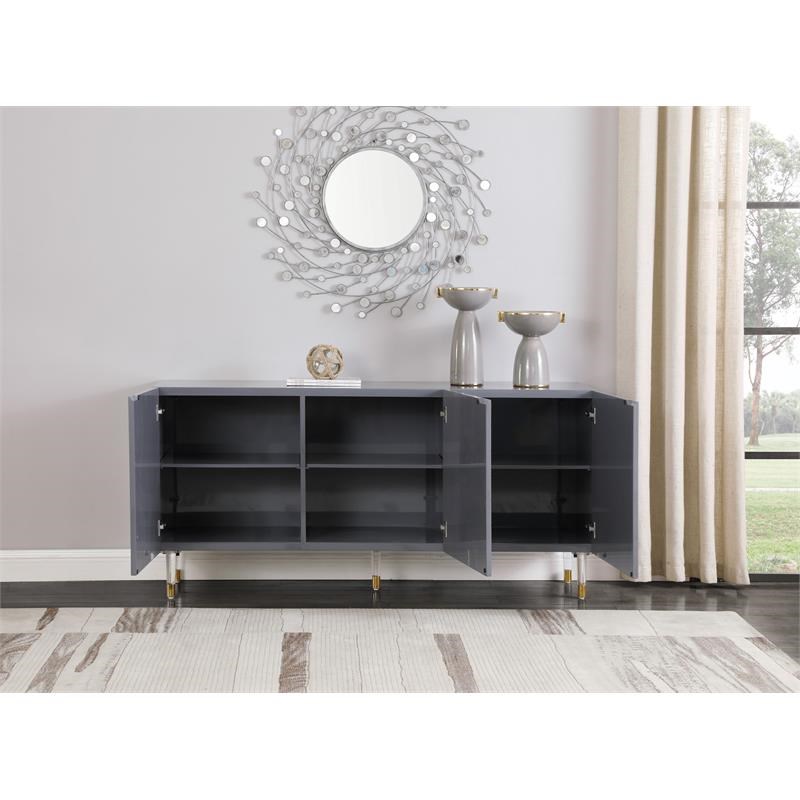Meridian Furniture Starburst Solid Wood Sideboard/Buffet in Gray Lacquer Finish
