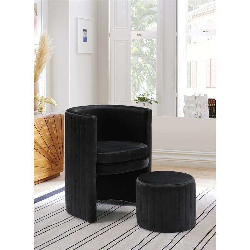 Meridian Furniture Selena Velvet Accent Chair and Ottoman Set in Black