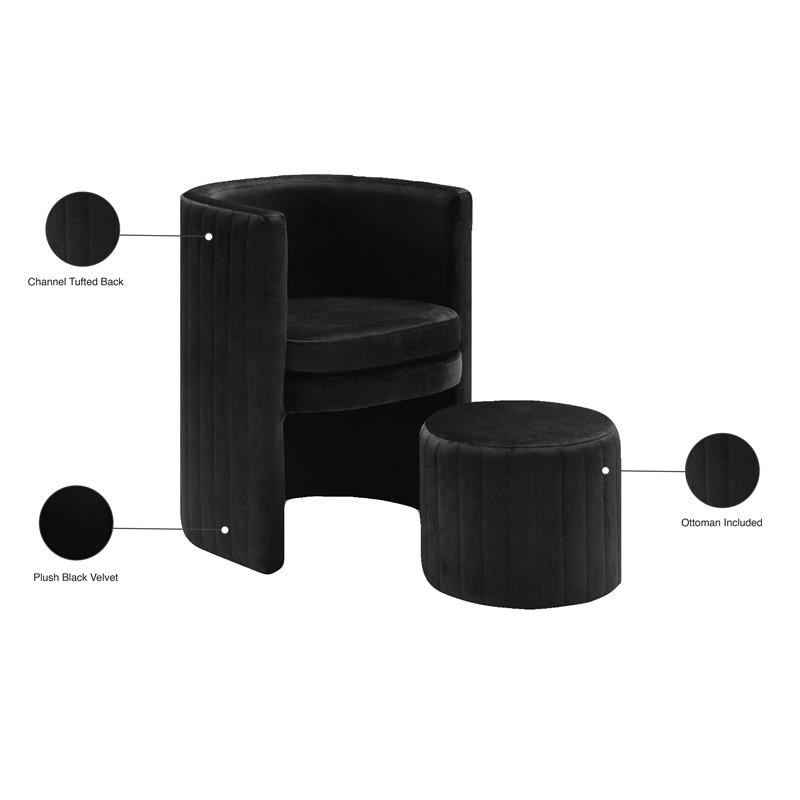 Meridian Furniture Selena Velvet Accent Chair and Ottoman Set in Black