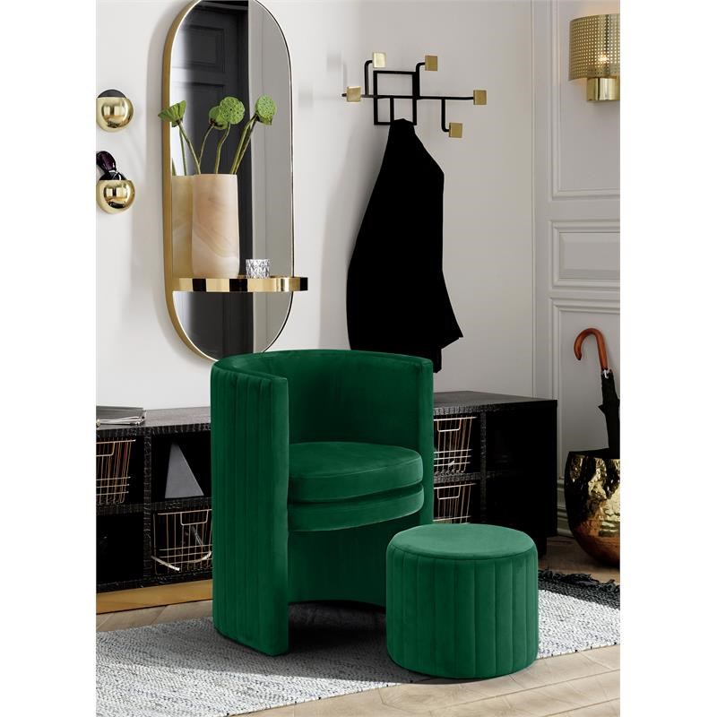 Meridian Furniture Selena Velvet Accent Chair and Ottoman Set in Green