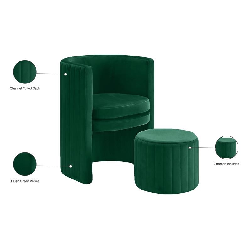 Meridian Furniture Selena Velvet Accent Chair and Ottoman Set in Green