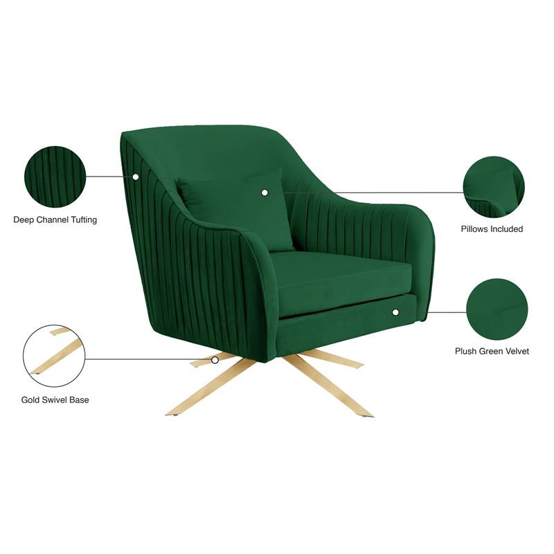 Meridian Furniture Paloma Velvet Accent Chair in Green and Gold