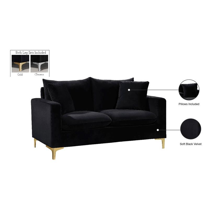 Meridian Furniture Naomi Contemporary Velvet Loveseat in Black