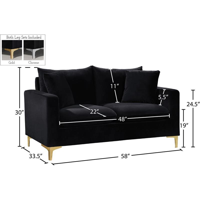 Meridian Furniture Naomi Contemporary Velvet Loveseat in Black