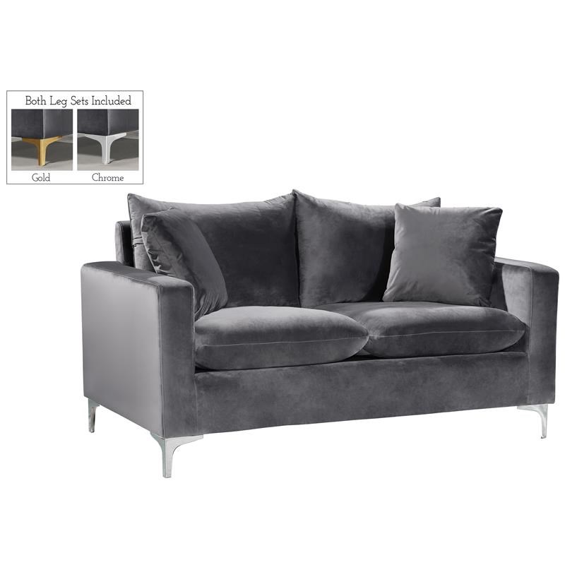 Meridian Furniture Naomi Contemporary Velvet Loveseat in Gray
