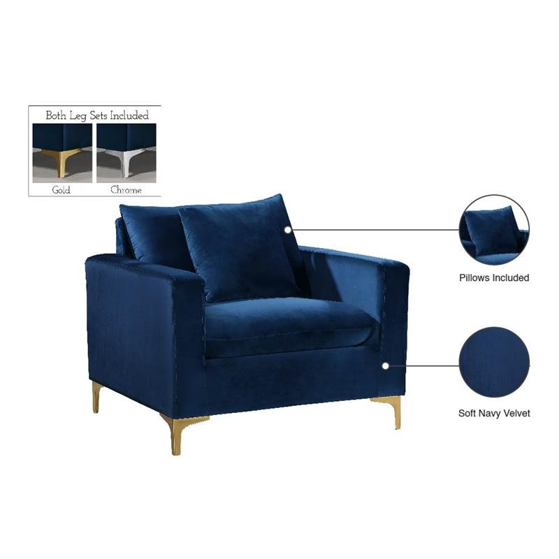 Meridian Furniture Naomi Velvet Accent Chair in Navy