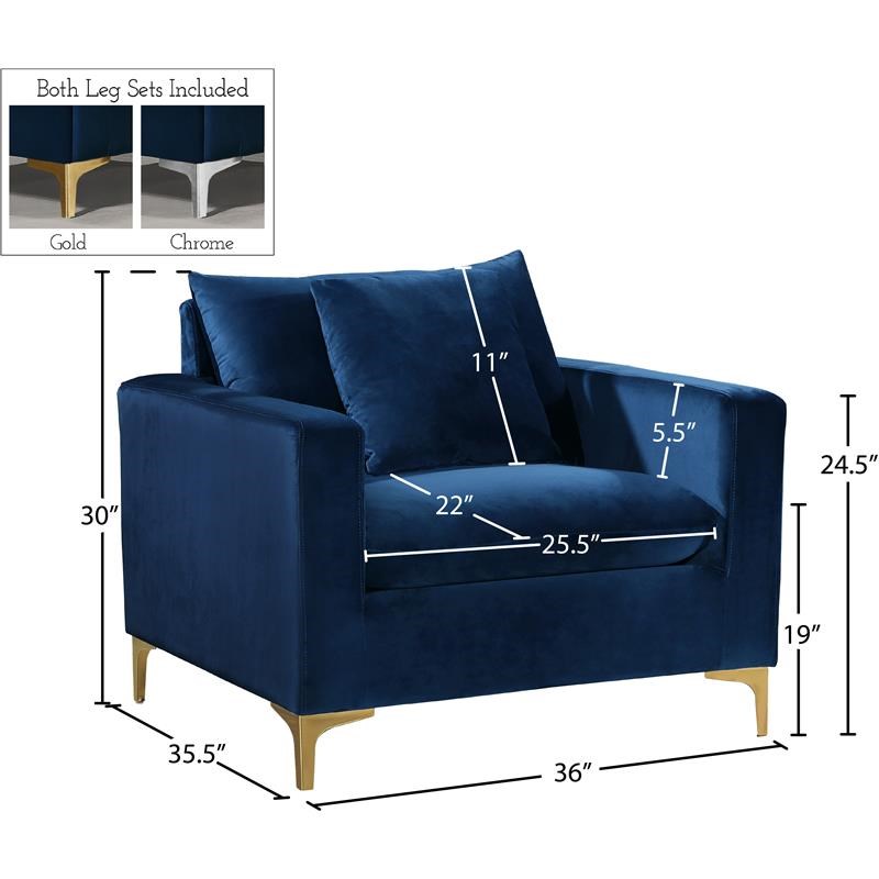 Meridian Furniture Naomi Velvet Accent Chair in Navy