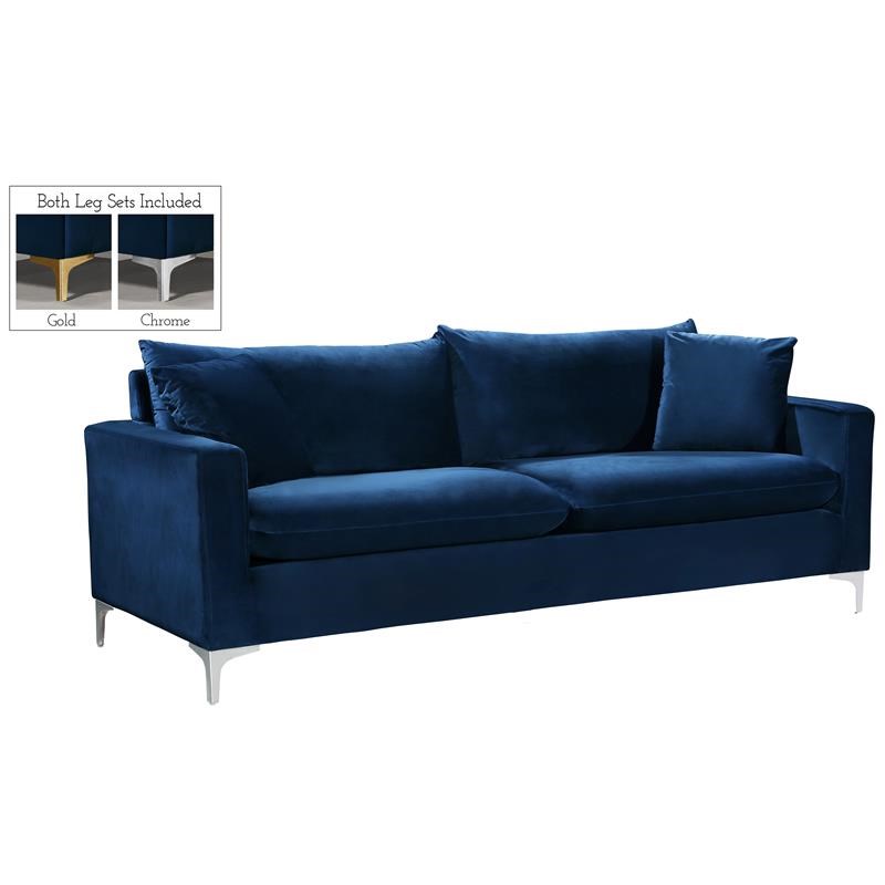 Meridian Furniture Naomi Contemporary Velvet Sofa in Navy Homesquare