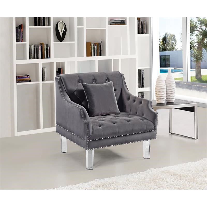 Meridian Furniture Roxy Velvet Accent Chair in Gray