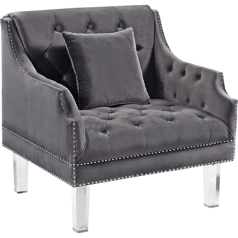 Meridian Furniture Roxy Velvet Accent Chair in Gray