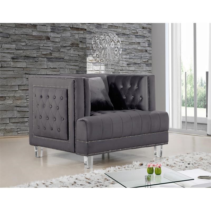 Velvet Accent Chair in Gray