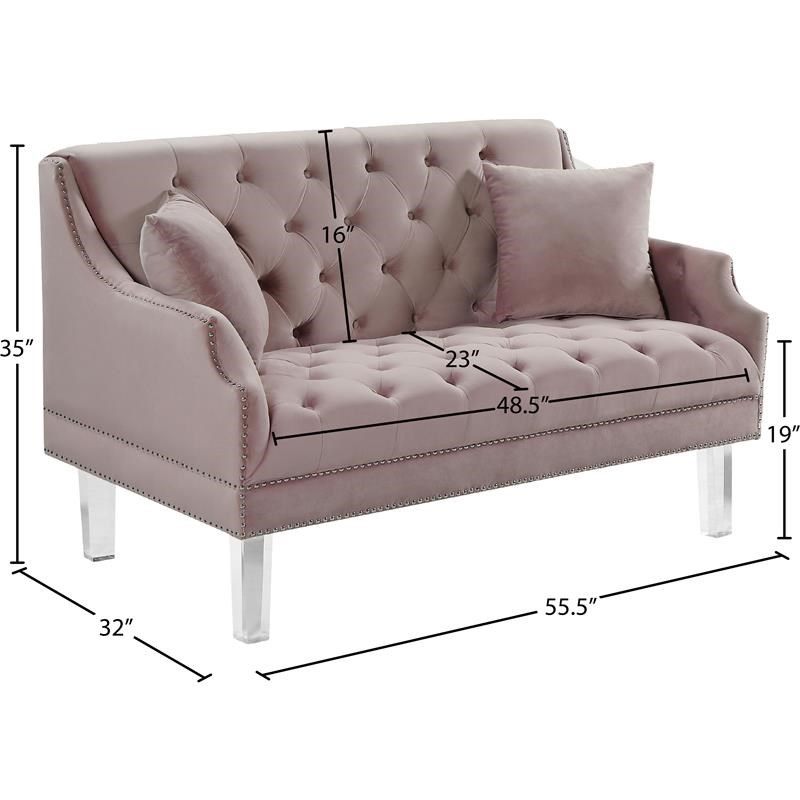 Meridian Furniture Roxy Contemporary Velvet Loveseat in Pink