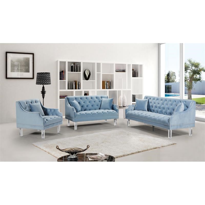 Meridian Furniture Roxy Velvet Accent Chair in Sky Blue