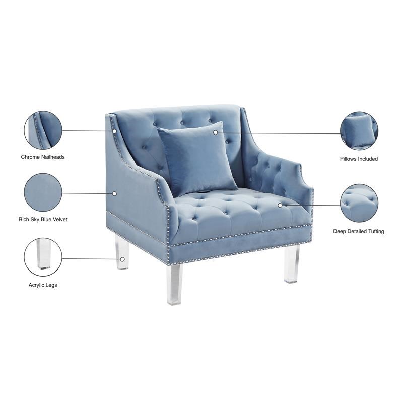 Meridian Furniture Roxy Velvet Accent Chair in Sky Blue