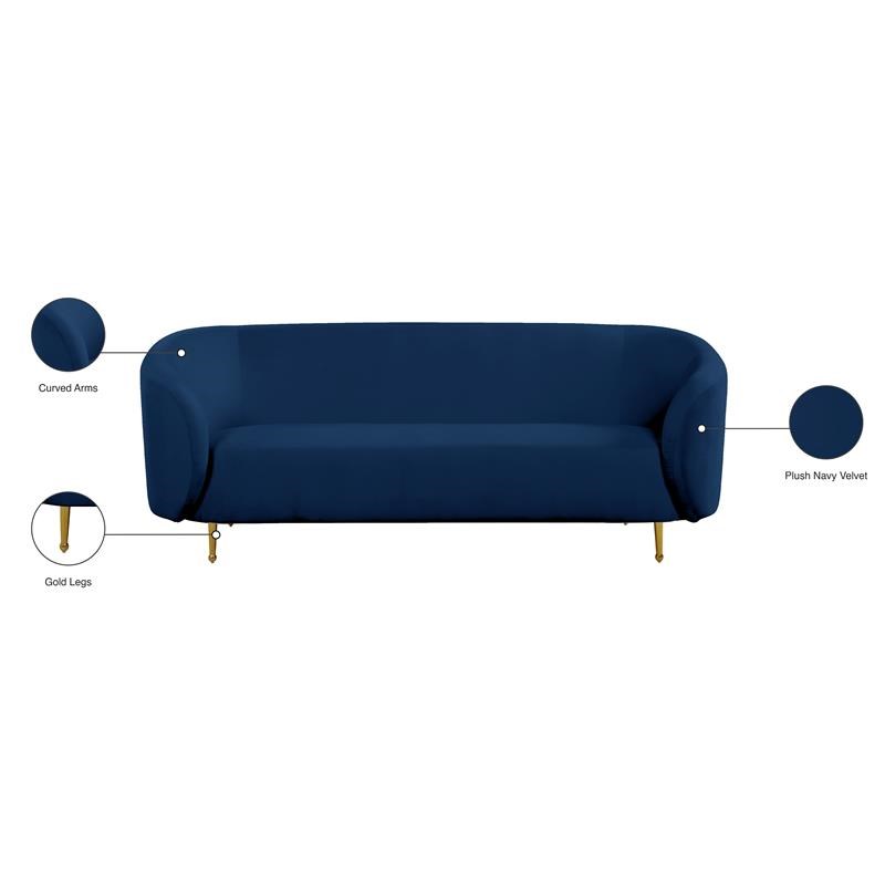 Meridian Furniture Lavilla Contemporary Velvet Sofa in Navy