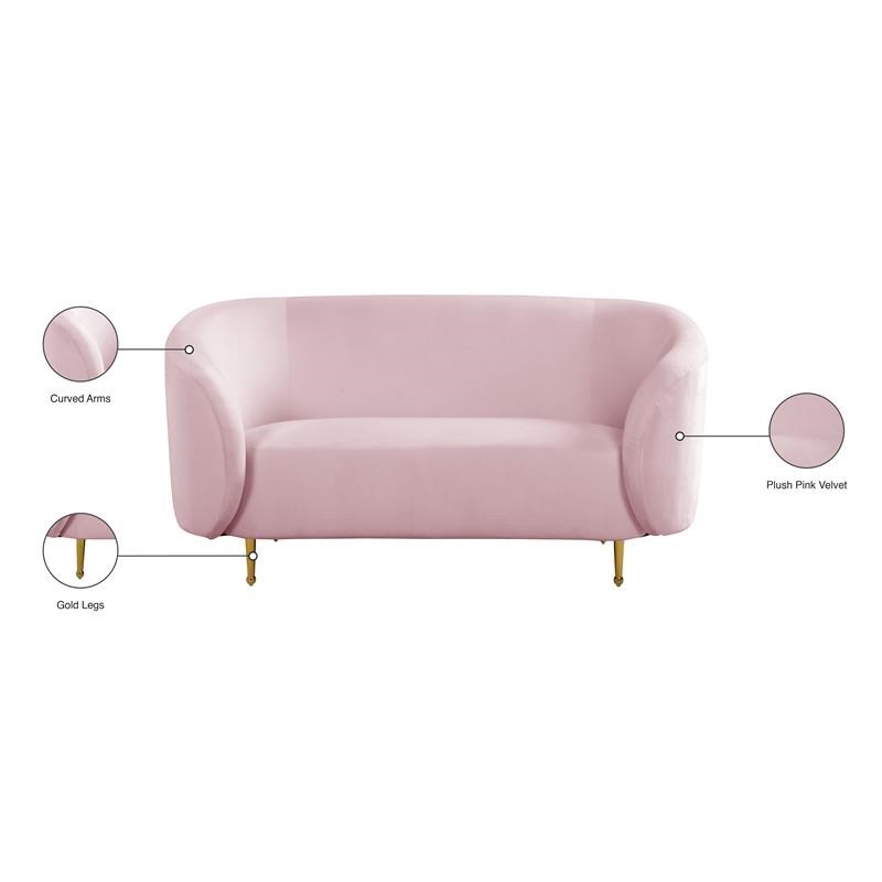 Meridian Furniture Lavilla Contemporary Velvet Loveseat in Pink