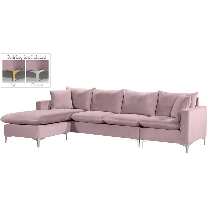 Meridian Furniture Naomi Contemporary 2pc Velvet Reversible Sectional in Pink