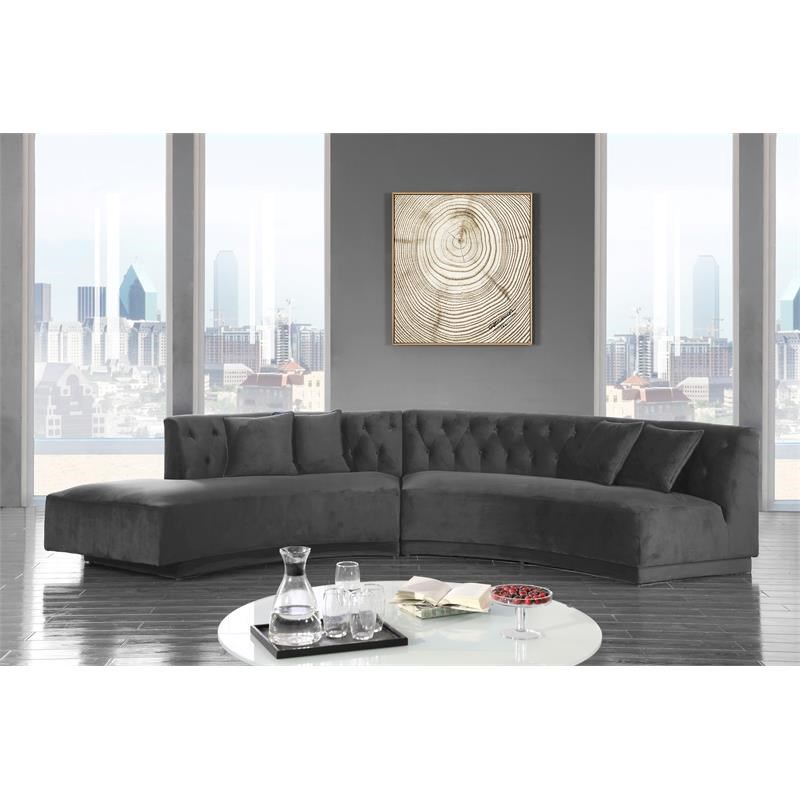 Meridian Furniture Kenzi 2pc Velvet Sectional in Gray